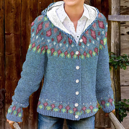 Fairman Island Geometric Contrast Print Button Knit Cardigan elevenforest