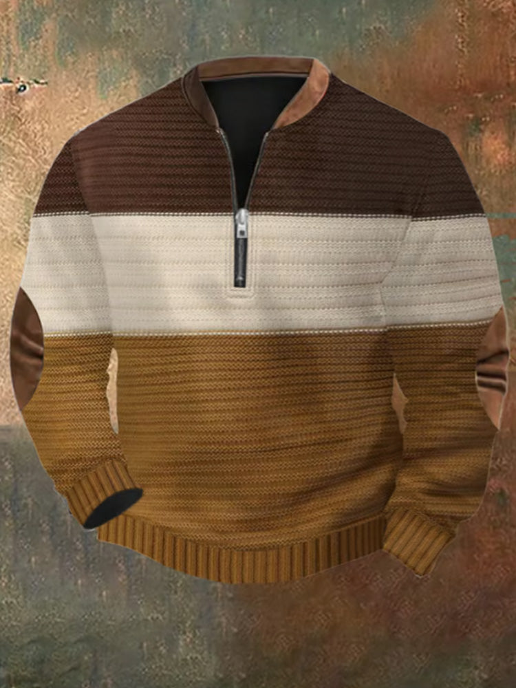 Men's Retro Christmas Print Zip Collar Sweatshirt elevenforest