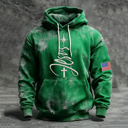 Comstylish Men's Retro Christmas Faith Pattern Casual Hoodie