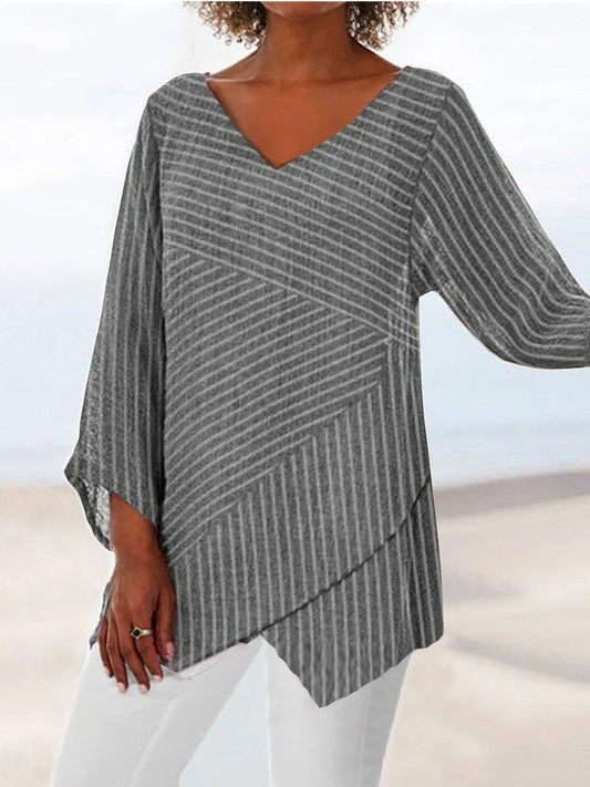 Women's Loose Striped Print Casual T-shirt