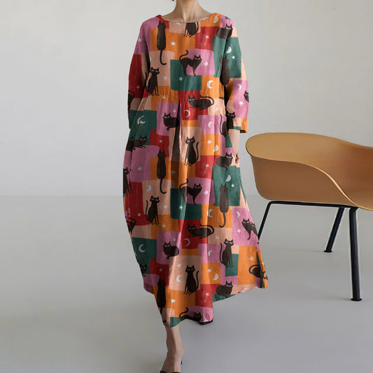 Colorful Cute Kitten Print Women's Dress elevenforest