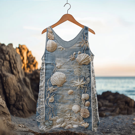Vintage Starfish Shell Ocean Inspired Cozy Linen Tank Top artswardrobe