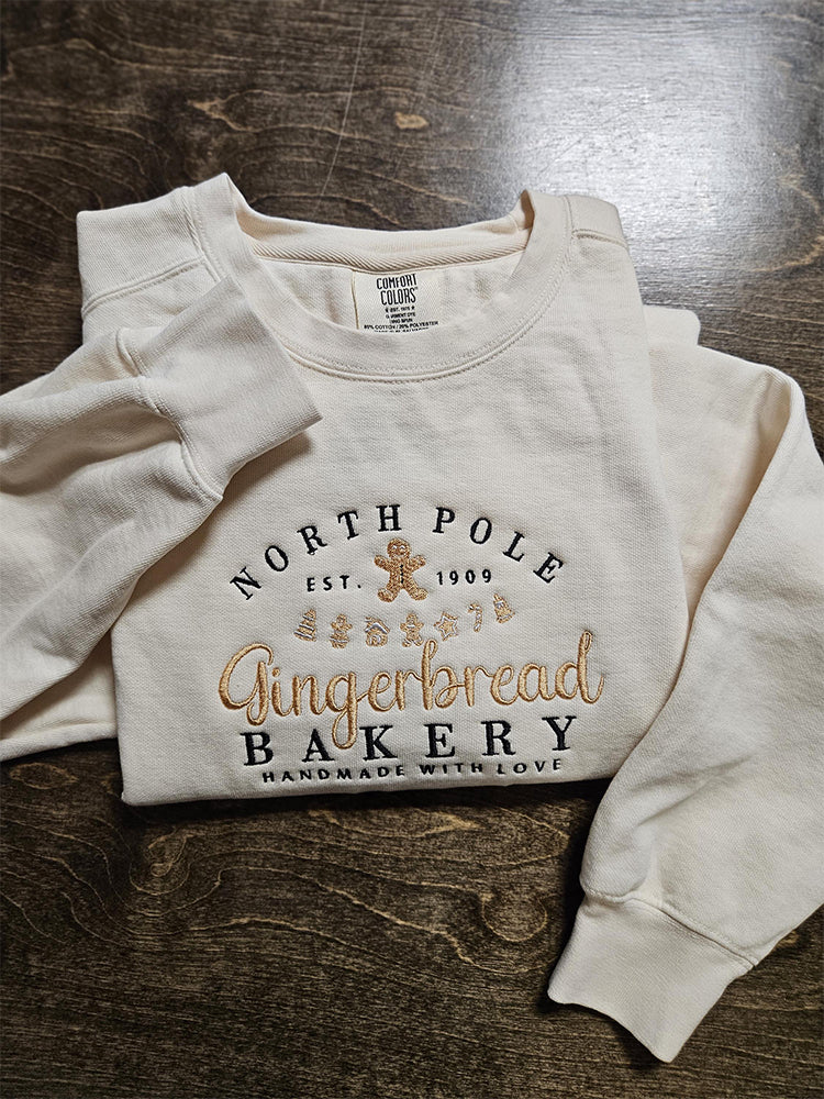 Comstylish Christmas Gingerbread Embroidery Pattern Cozy Sweatshirt