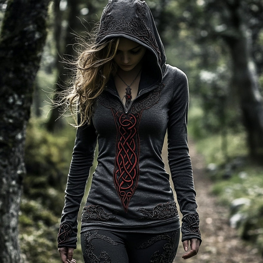 Comstylish Women's Viking Jacquard Celtic Knot Art Hooded