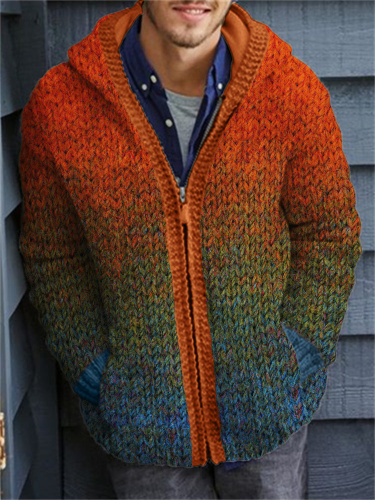 Men's Gradiant Art Crochet Cozy Hooded Cardigan elevenforest