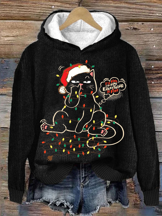 Women's Christmas Cute Pet Cat Printed Hoodie elevenforest