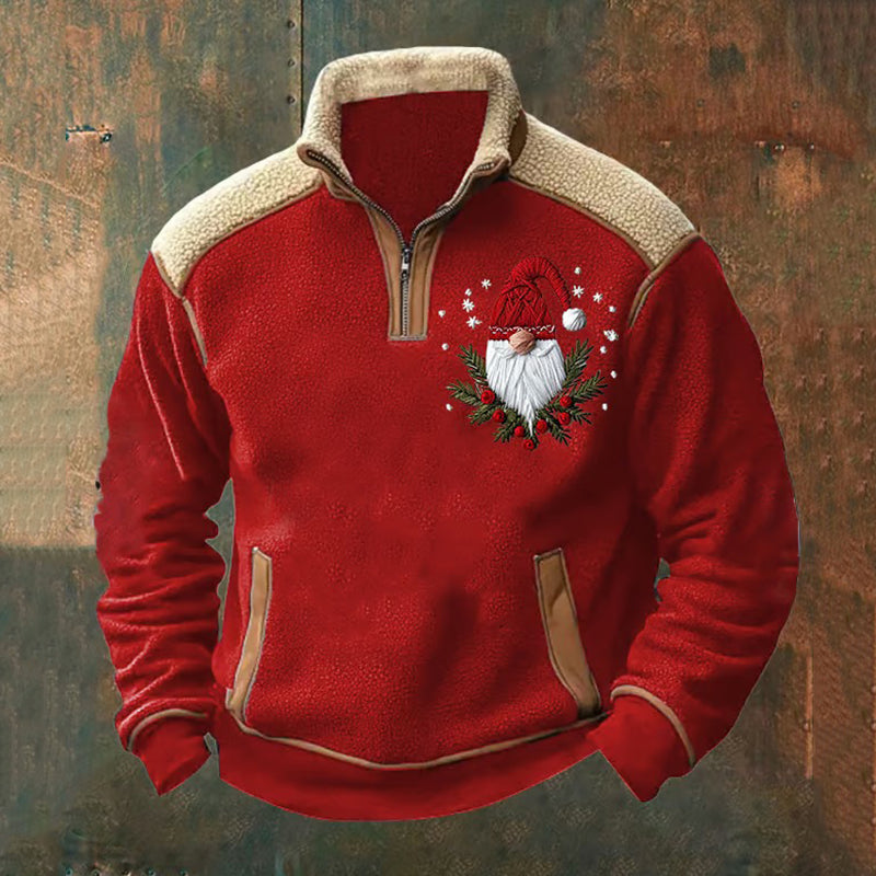 Comstylish Men's Vintage Christmas Print Stand Collar Zipper Sweatshirt