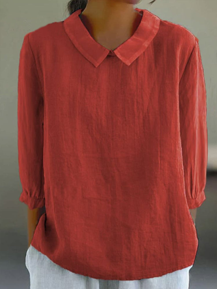 Comstylish Loose Lapel Seven Sleeve Linen Blend Cozy Shirt