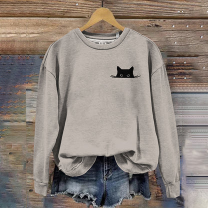 Women's Embroidered Black Cat Print Sweatshirt elevenforest