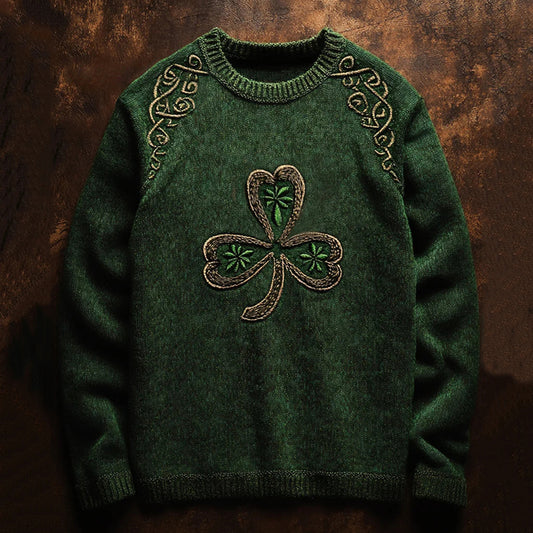 Vintage Irish Clover Pattern Cozy Knit Sweater elevenforest