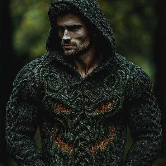 Men's Halloween Forest Monster Celtic Cozy Knit Hooded Sweater elevenforest