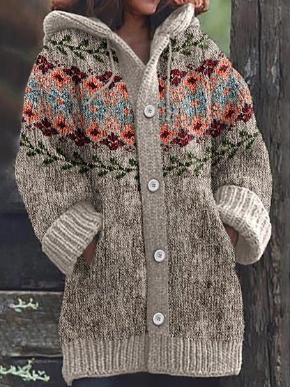 Vintage Button Floral Icelandic Pattern Cardigan Sweater elevenforest