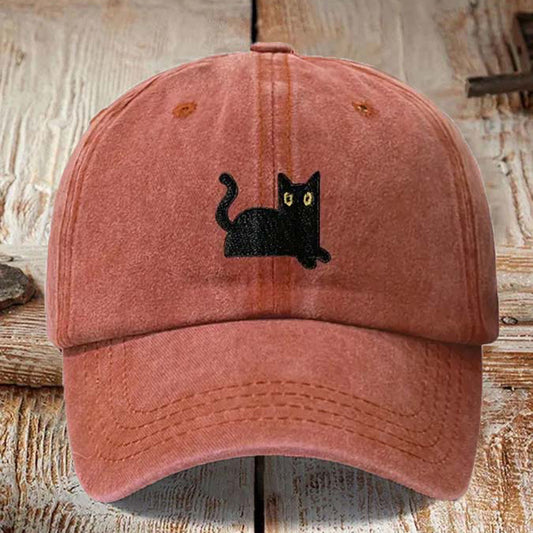 Japanese Art  Cute Black Cat Washed Sun Hat elevenforest