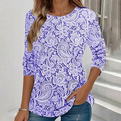 Comstylish Women's Vintage Lace Floral Print Long Sleeve T-shirt