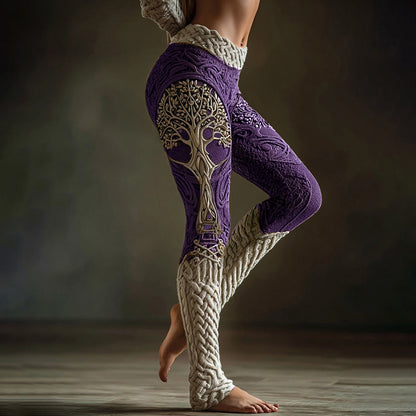 Vintage Viking Tree Of Life Celtic Knot Art Knit Cozy Leggings artswardrobe