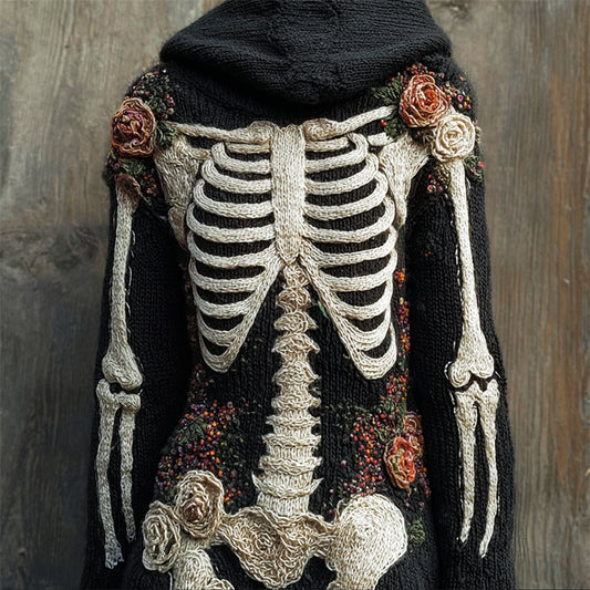 Vintage Skeleton Anatomy Floral Hooded Cozy Knit Sweater artswardrobe
