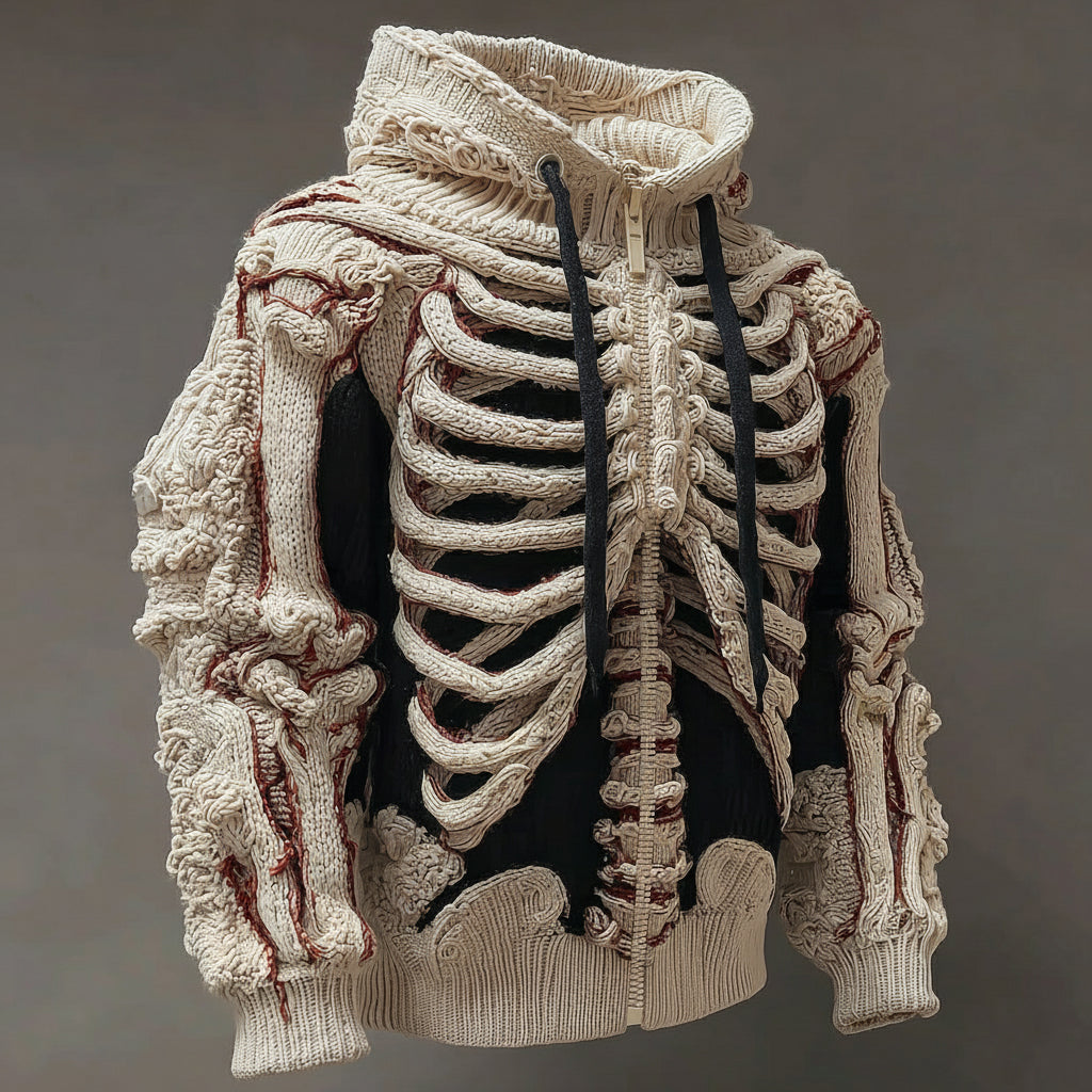 Halloween Skull Knitted Warm Men's Zipper Hooded Sweater artswardrobe