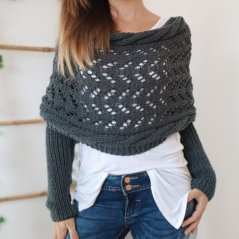 LM | Elegant knitted wrap sweater with openwork detail