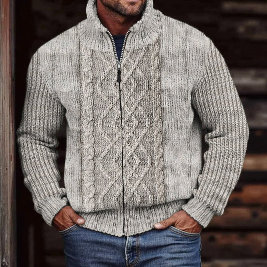 Men'S Vintage Knitted Jacquard Zipper Cozy Sweater Cardigan artswardrobe