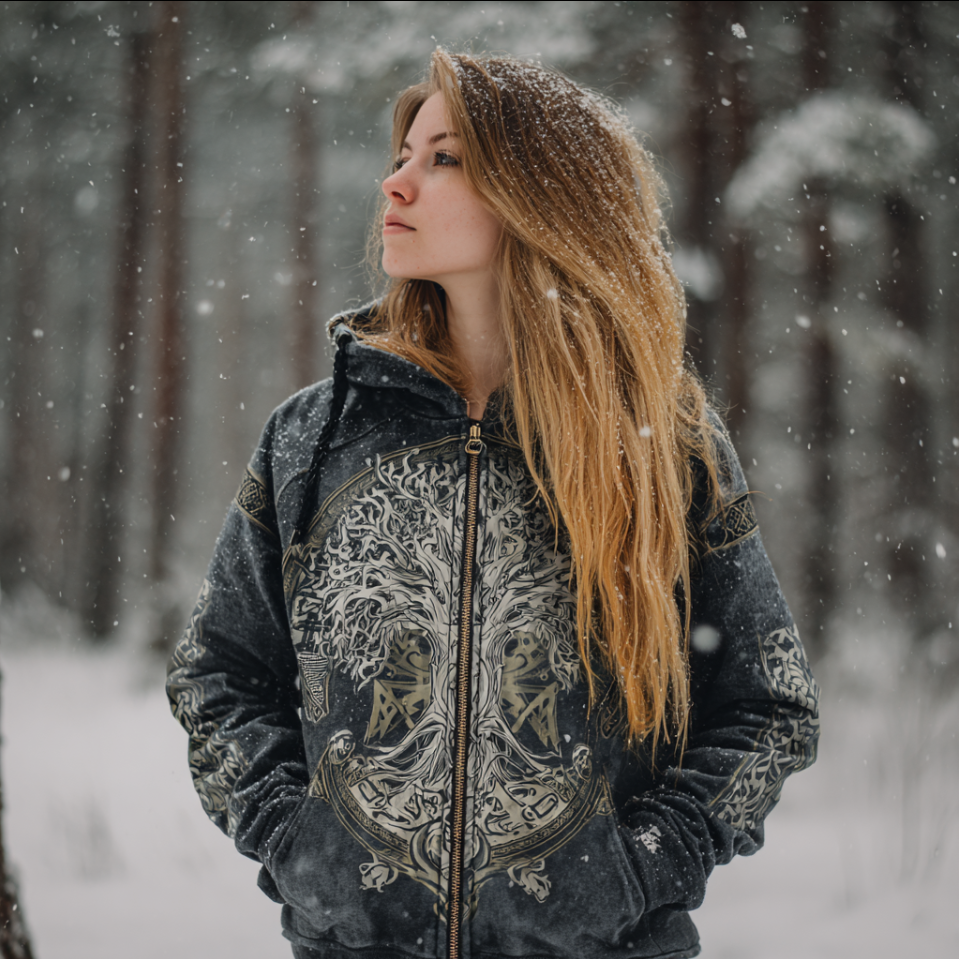 Comstylish Women's Viking Retro Style Hooded Sweatshirt Jacket