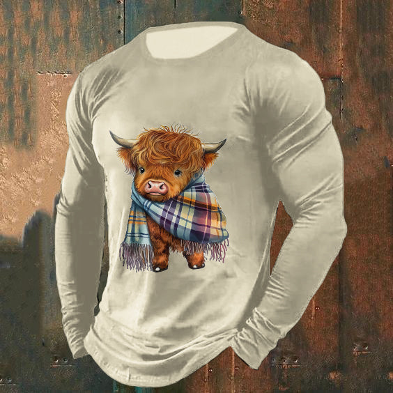 Men's Highland Cow Print Crew Neck Casual T-Shirt artswardrobe