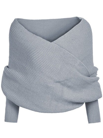 Vintage Wrap V Neck Cozy Knit Scarf Sweater artswardrobe