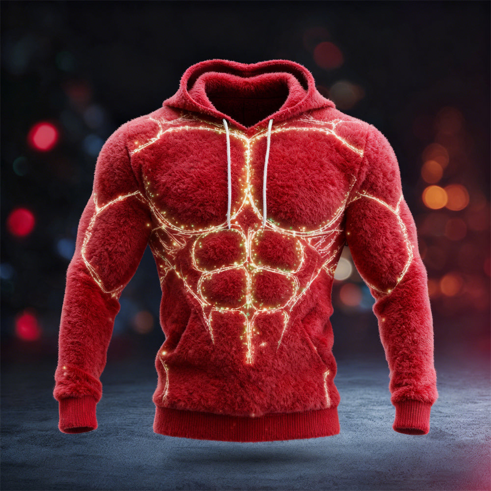 Comstylish Christmas Lights Muscle Design Men's Hooded Flannel Sweatshirt