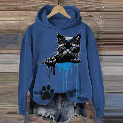 Women's Cute Cat Printed Hooded Sweatshirt elevenforest