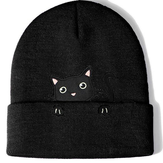 Cat Embroidery Cute Cat Knitted Hat elevenforest