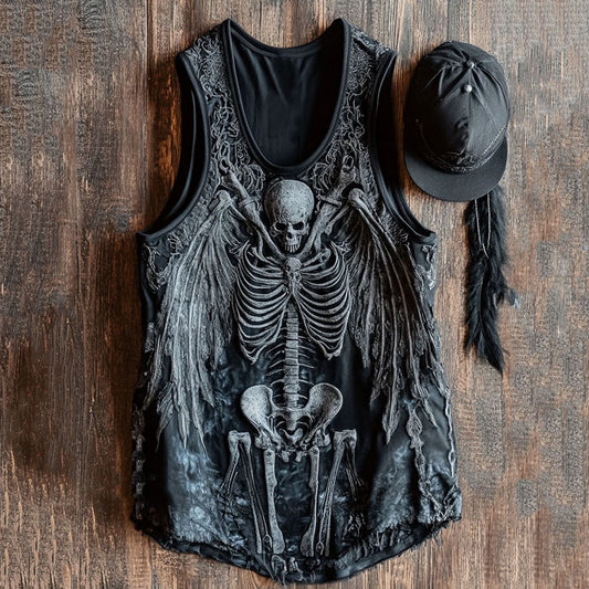 Men's Skeleton Print Viking Rune Leather Lounge Tank Top artswardrobe