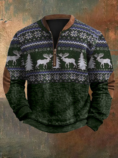 Comstylish Men's Vintage Merry Christmas Deer Print Sweatshirt