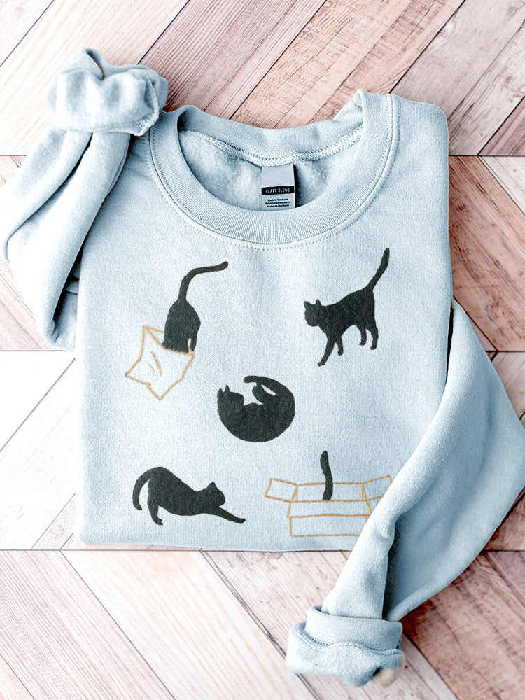 Funny Cats Print Casual Cotton Sweatshirt elevenforest