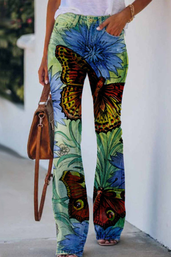 LM | Printed Faux High Rise Flare Pants