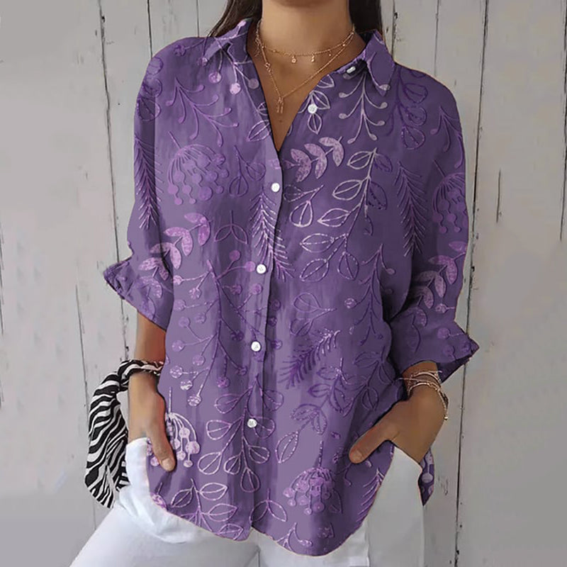 Women's Purple Art Floral Shirt artswardrobe