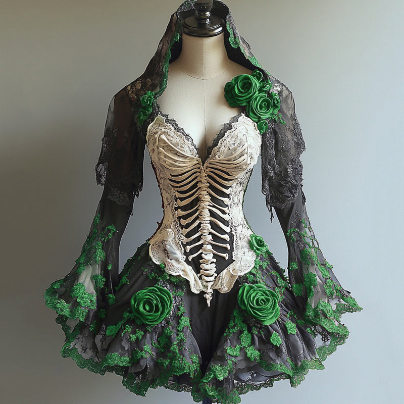 Comstylish Halloween Themed Contrasting Body Art Embroidered Witch Dress