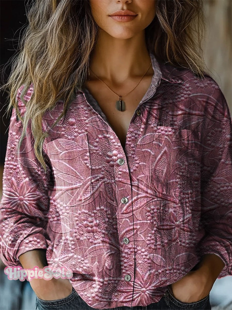 3D Floral Pattern Printed Women's Casual Long Sleeve Comfortable Cotto