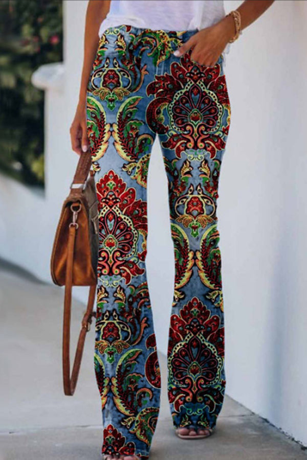 LM | Printed Faux High Rise Flare Pants