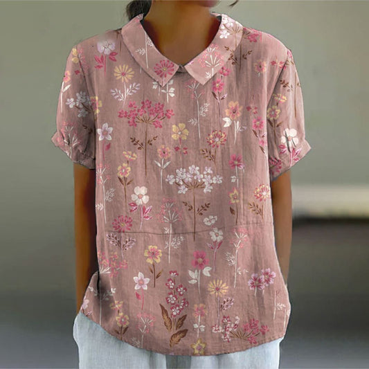 Comstylish Women's Floral Print Casual Cotton And Linen Shirt