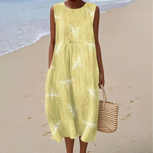 Women's Vintage Bee Art Design Midi Tank Dress artswardrobe
