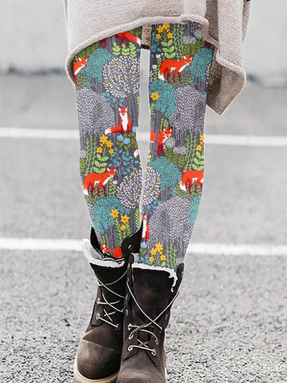 Fox in the Forest Graphic Casual Cozy Leggings artswardrobe