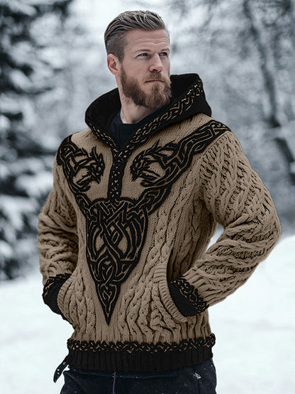 Men's Viking Celtic Contrast Cozy Chunky Hooded Sweater artswardrobe