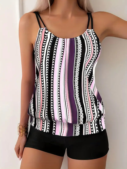 LM | Striped tankini with print