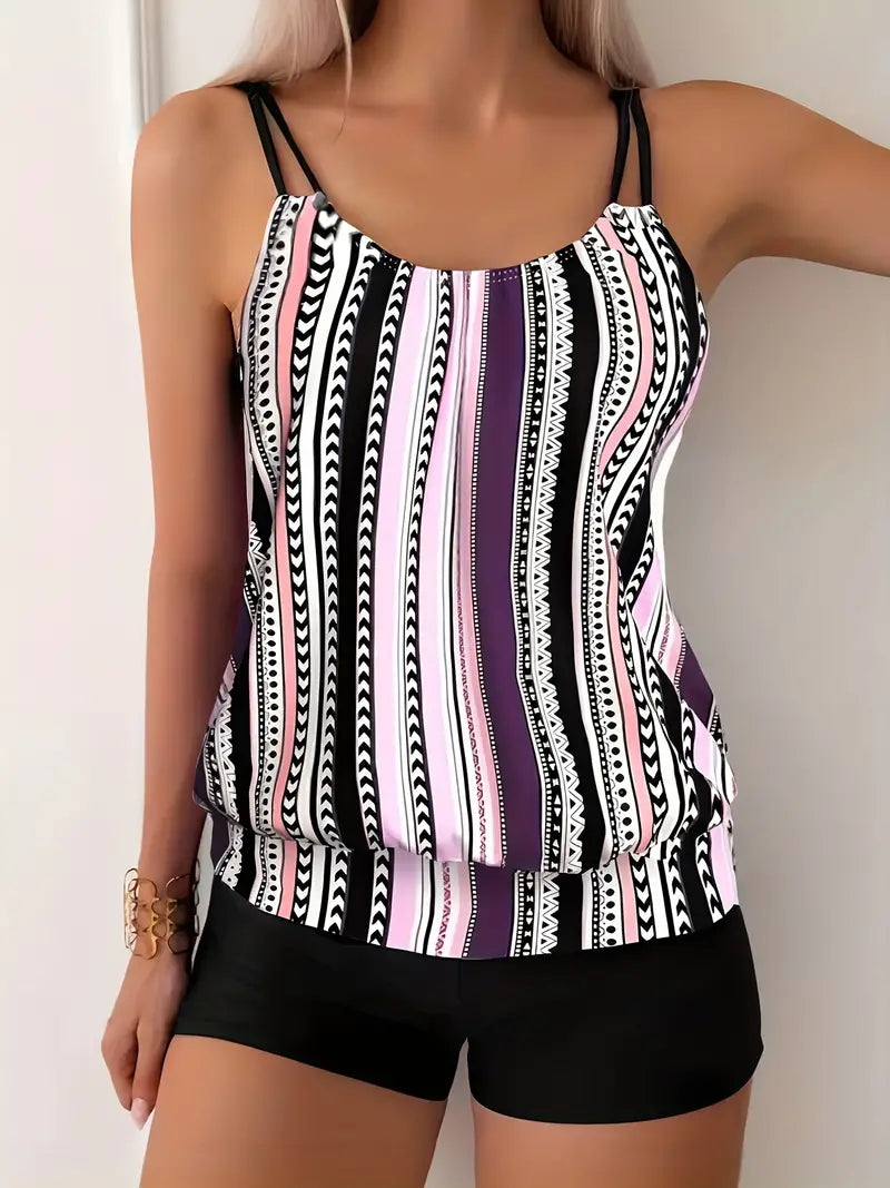 LM | Striped tankini with print