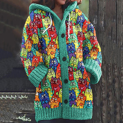 Lovely Cats World Pattern Cozy Cardigan Sweater elevenforest