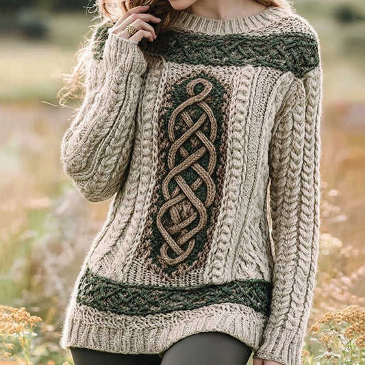 Women's Irish Celtic Knot Jacquard Contrast Sweater artswardrobe