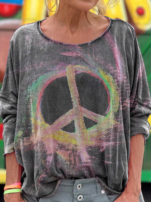 Hippie Graphic Art Print Casual Long Sleeve T-Shirt