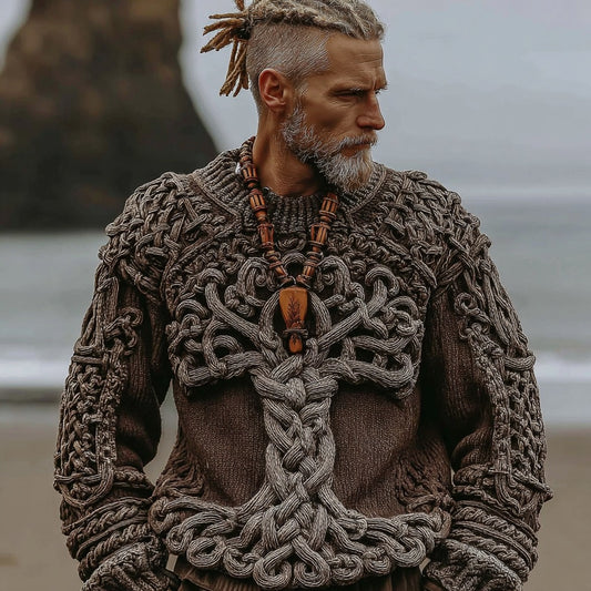 Men's Vintage Viking Celtic Knot Tree Of Life Knit Crew Neck Sweater artswardrobe