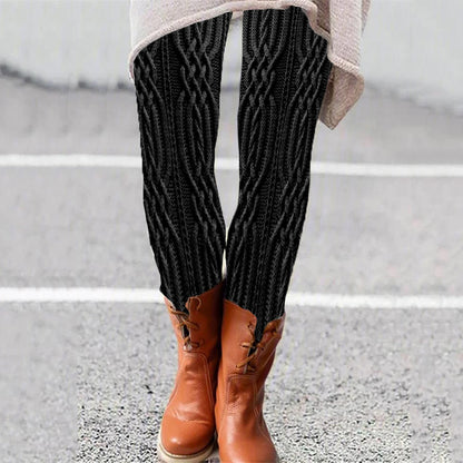 Vintage  Geometry Aran Cable Knit Pattern Comfy Leggings artswardrobe
