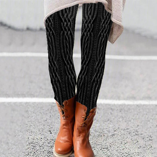 Vintage  Geometry Aran Cable Knit Pattern Comfy Leggings elevenforest