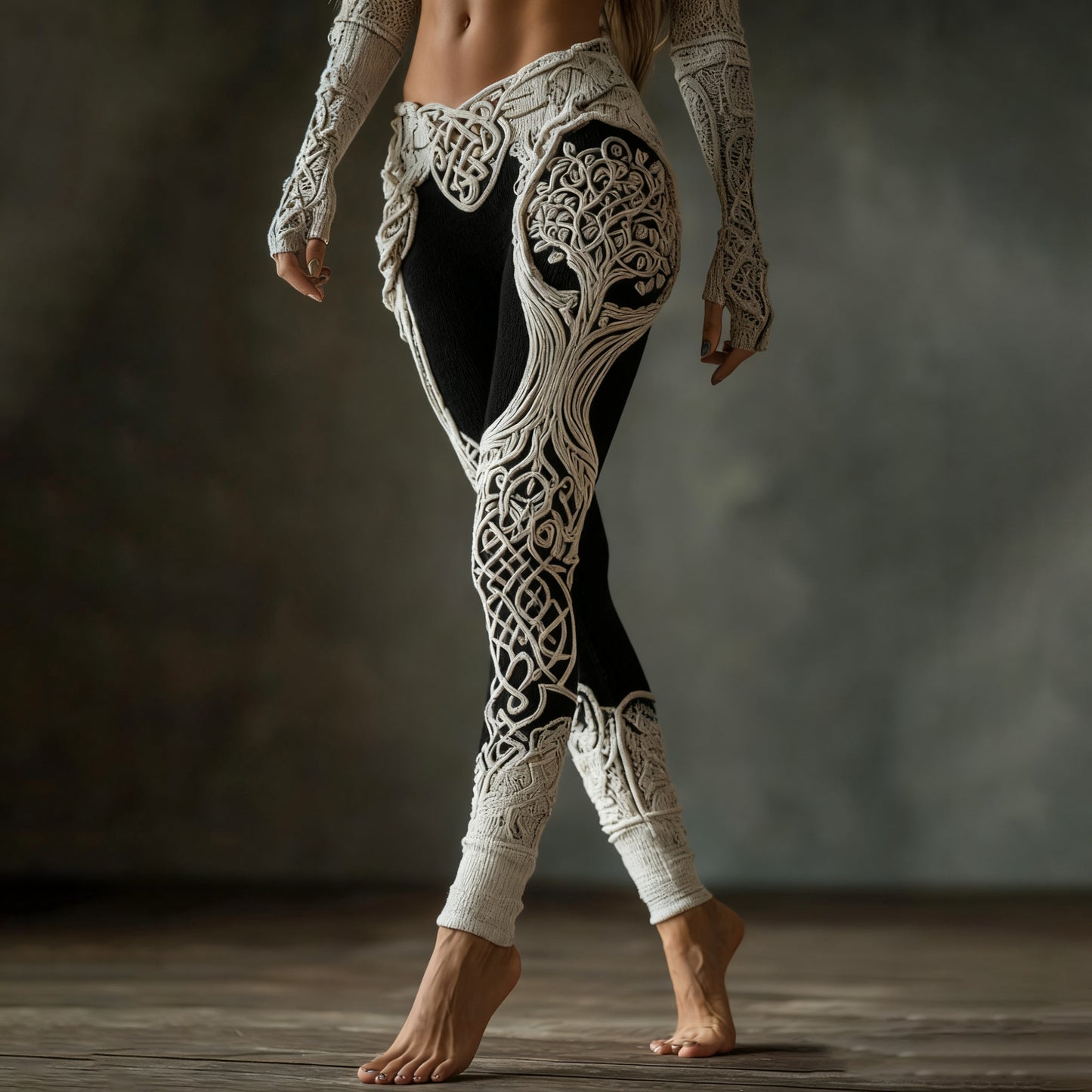 Vintage Viking Tree Of Life Celtic Knot Contrasting Colors Art Knit Cozy Leggings artswardrobe